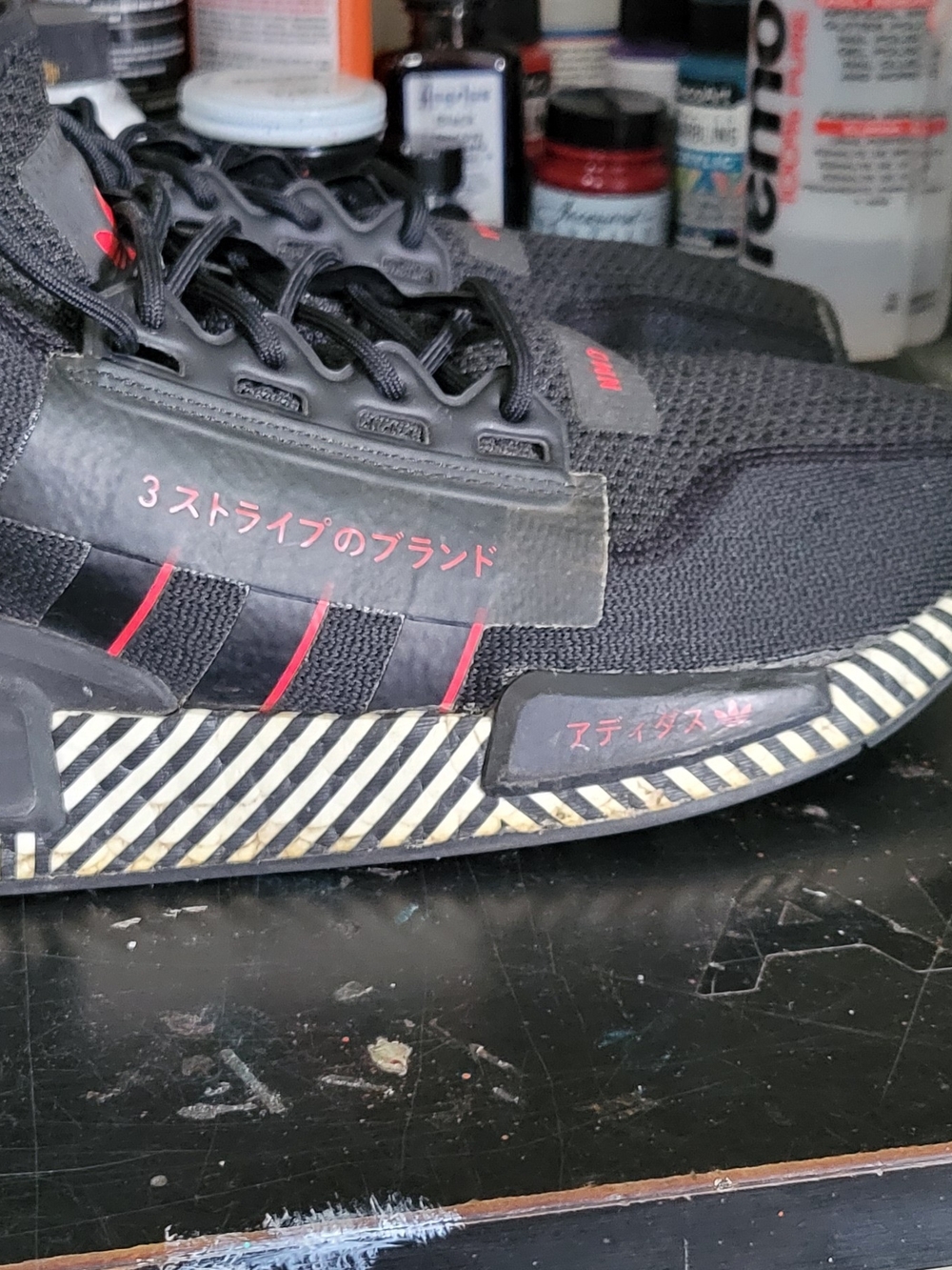 Black Knit Sneakers with Red Accent Stripes - Picture 4 of 8